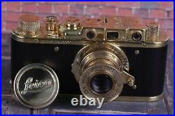 LEICA D. R. P Vintage Film Camera +Lens Elmar f3.5/50mm GOLD FED Zorki Copy