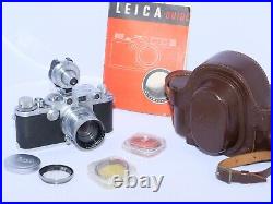 Leica IIIc 35mm rangefinder camera. Summitar 5cm f2 lens. Case, finder, filters