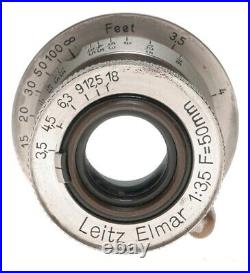 Leitz Elmar 13.5 F=50mm SM Leica camera lens rare in bakelite keeper