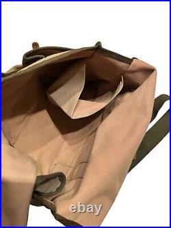 Vintage E Leitz Inc Camera Bag Khaki Canvas Leather Trim Dividers Strap Made USA