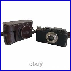 Vintage Leica Ernst Leitz Elmar Wetzlar Camera With Case Black 135 f=50mm 1930s